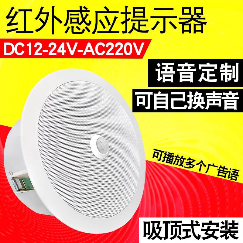 工地安全吸顶式红外线感应语音提示器商场地铁站广播报警喇叭智能