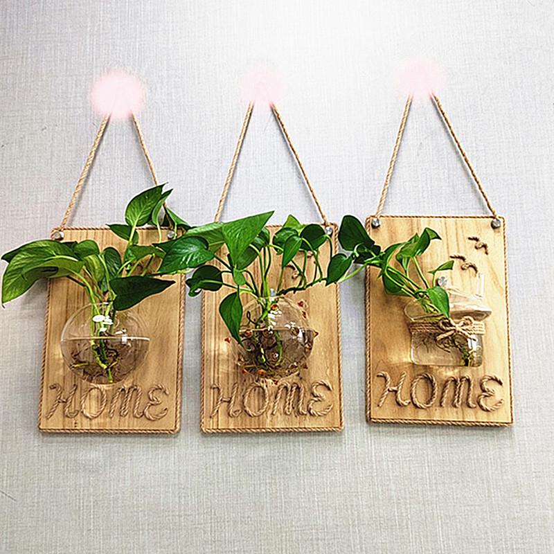 壁挂花器墙上木板装饰水培绿萝玻璃器皿家居幼儿园客厅民宿简约