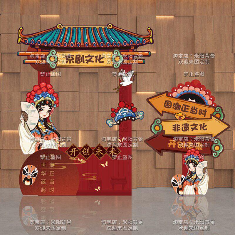 61儿童节古风非遗戏曲京剧变脸摊位KT展板布置中国风庙会国潮装饰