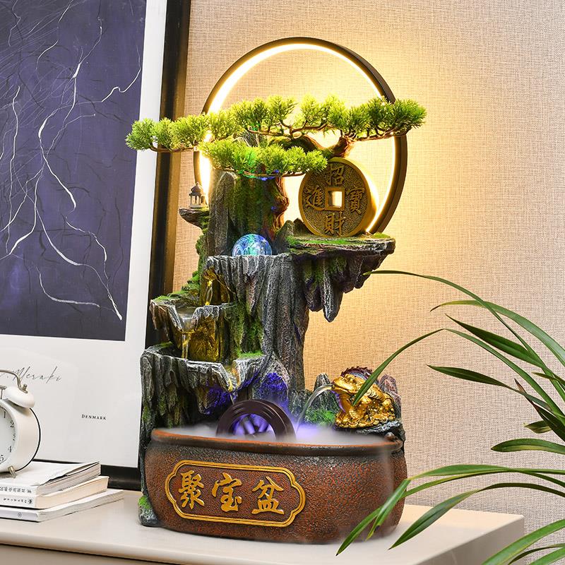 风水轮招财流水摆件循环水假山聚宝盆办公室客厅茶桌景观开业礼物
