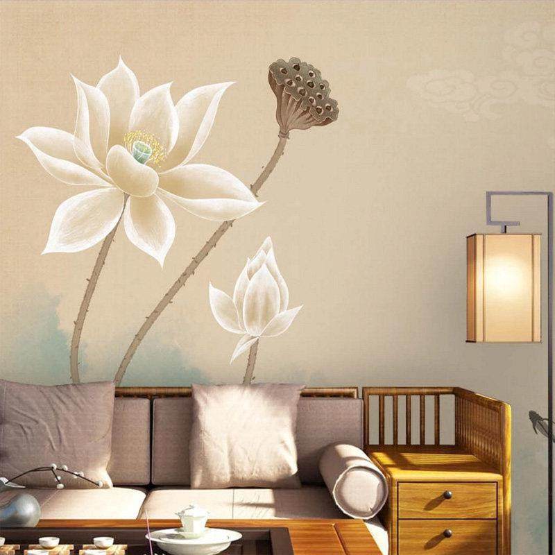 新中式荷花壁纸禅意佛堂水墨墙纸花鸟壁画简约电视背景墙装饰墙布,家装主材,定制壁画,淘宝优惠券,粉丝福利购,淘宝优惠卷