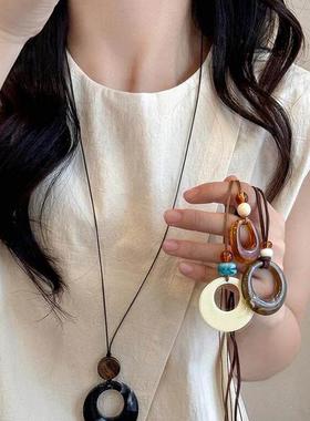 不规则长版吊坠挂绳项炼女新中式毛衣炼适合夏天佩戴的配饰装饰品