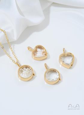 铜镀14K包金保色覆古相盒个性吊坠中空设计透明盒子可开合diy吊坠