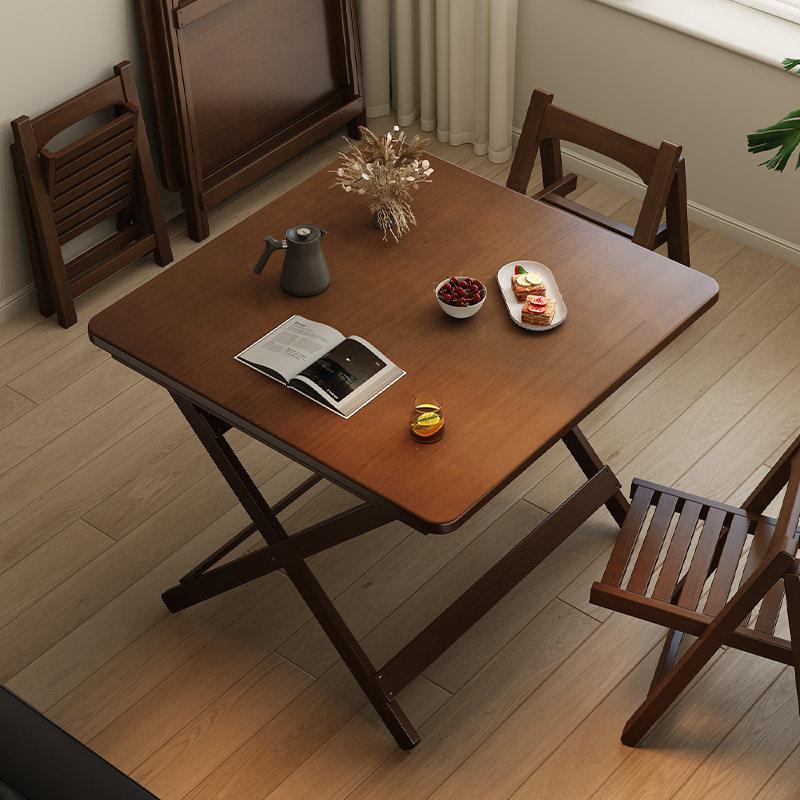 实木折叠桌正方形吃饭桌掼蛋麻将桌家用小户型简易四方桌子长方形