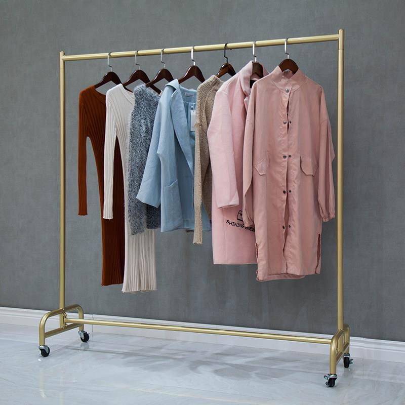 服装店展示架金色服装架女装店货架落地式挂衣架陈列架移动带轮子