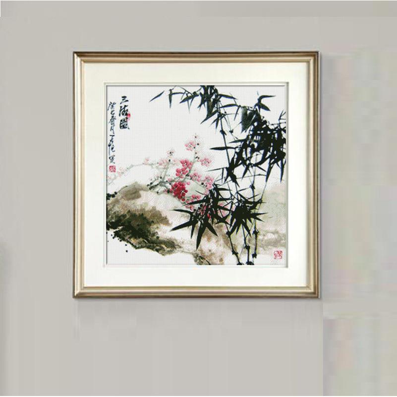 竹子山水画 新款十字绣套件 风景 客厅卧室 精准印花