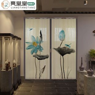 日式 印花竹帘推拉门竹子折叠移门包厢家用隔断商场遮光推拉新中式