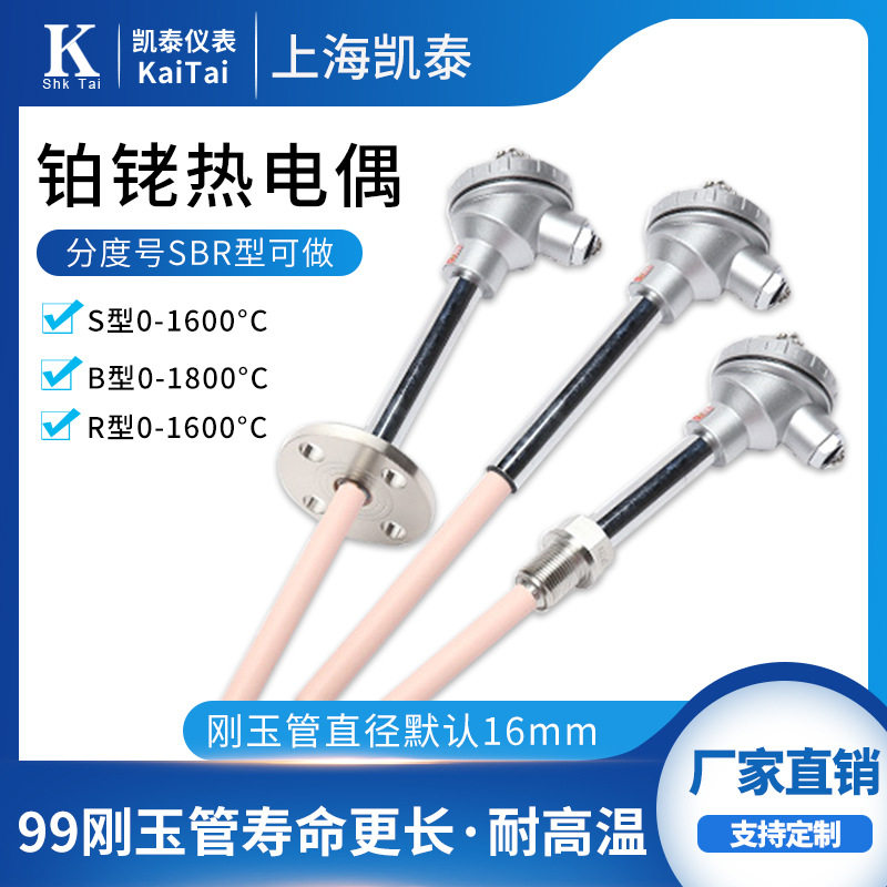 S型B型R型单双铂铑热电偶耐高温1800刚玉管WRP-130铠装温度传感器