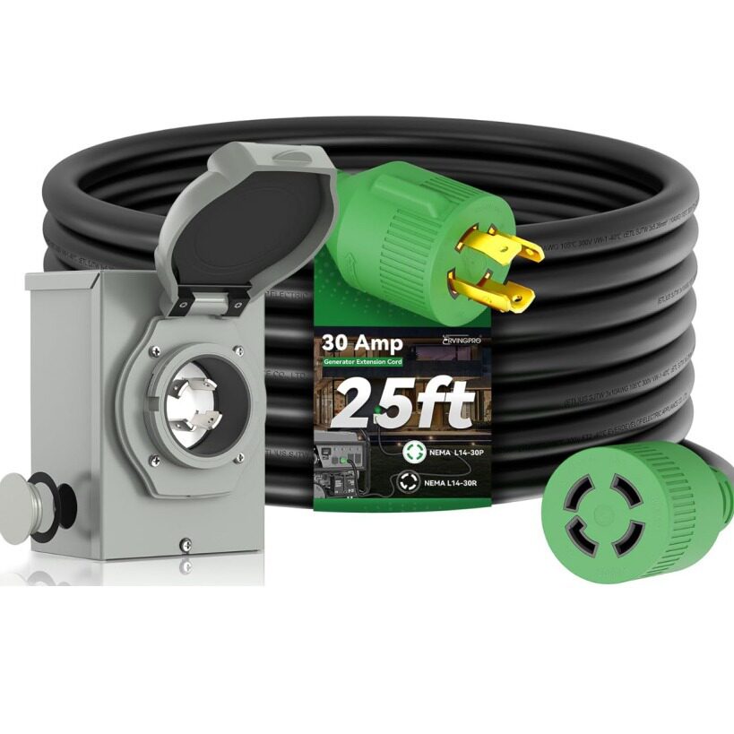 美式发电机线充电桩套装25ft4芯10/4插头NEMAL14-30P带接头电缆
