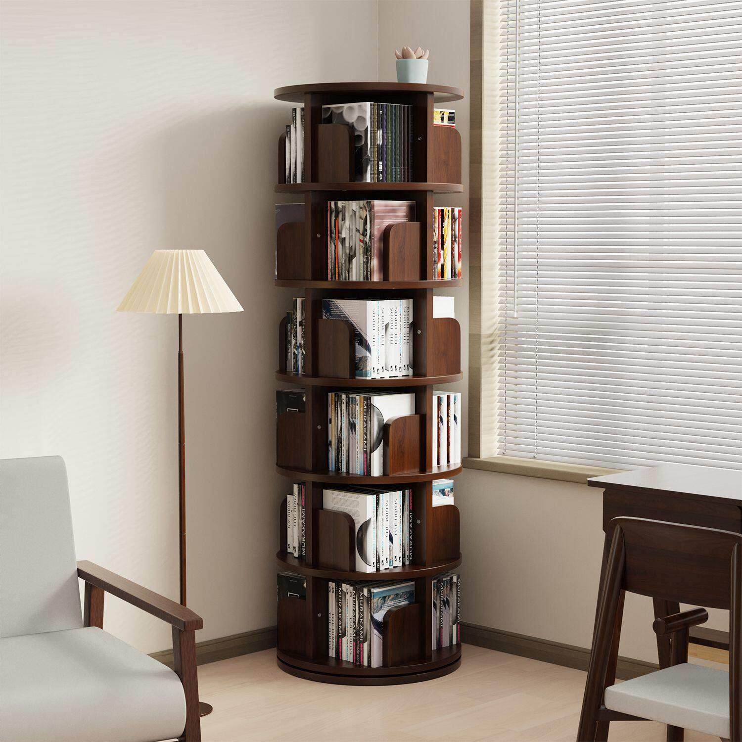 实木旋转书架360度书柜简易家用客厅可移动儿童落地置物架绘本架