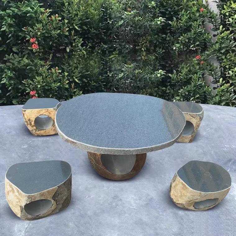 石桌石凳庭院户外花园装饰整块石头中式天然室外家用桌子别墅茶台