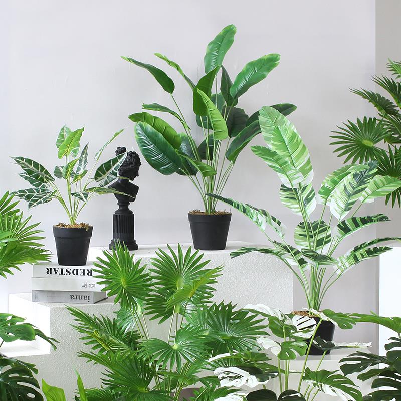 北欧风仿真植物龟背竹盆栽芭蕉叶假绿植庭院摆件家居室内景观盆景