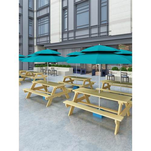 户外桌椅组合奶茶咖啡店庭院室外食堂连体餐桌椅带伞公园实木防腐