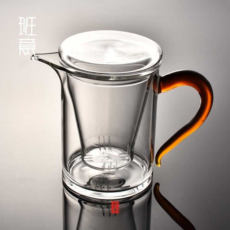 班意 带茶漏加厚玻璃耐高温公道杯功夫茶具茶海圆形公杯过滤茶器