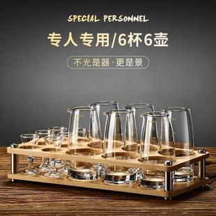 家用分酒器小酒杯子弹杯中式 白酒杯套装 带木架酒具量酒器带刻度