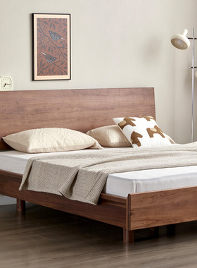 北欧黑胡桃木全实木栖居床现代简约日式1.5主次卧1.8米单双人床