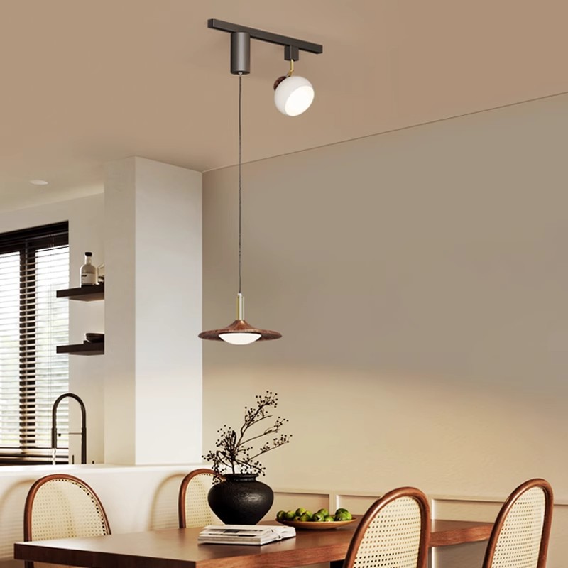 法式中古风餐厅吧台岛台可移位轨道灯温馨复古咖啡厅创意三头吊灯