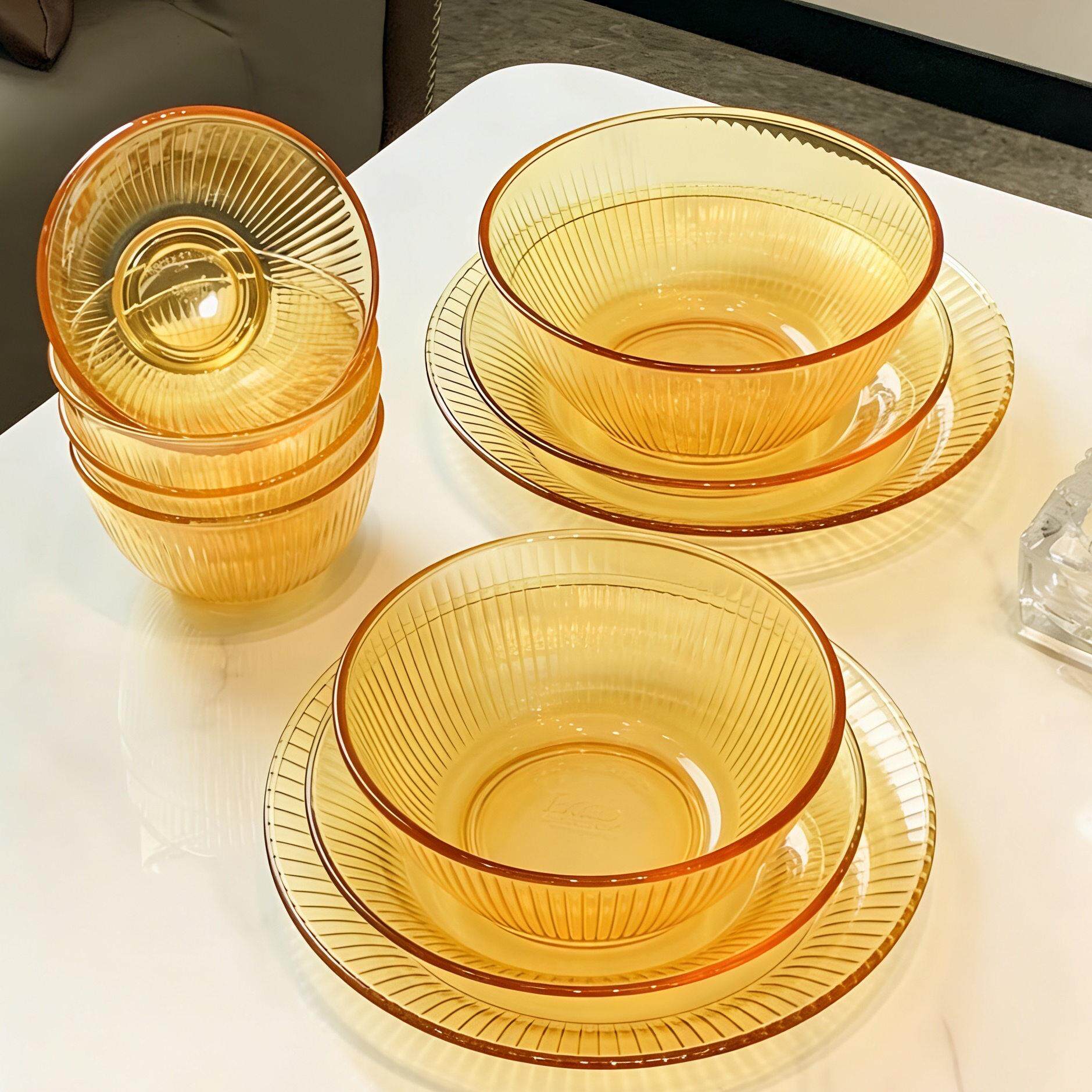 【10件套】康宁晶致餐具米饭碗微波炉吃饭碗小号面碗玻璃碗家用