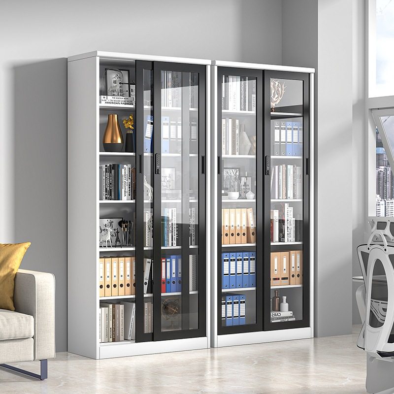 玻璃移门文件柜办公室铁皮档案凭证柜密码锁家用铁艺资料展示书柜