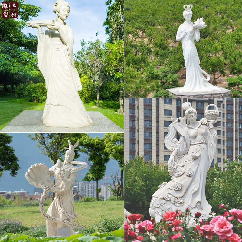 定制花岗岩石雕人物雕塑厂家广场公园大理石荷花槐花仙子仙女雕像