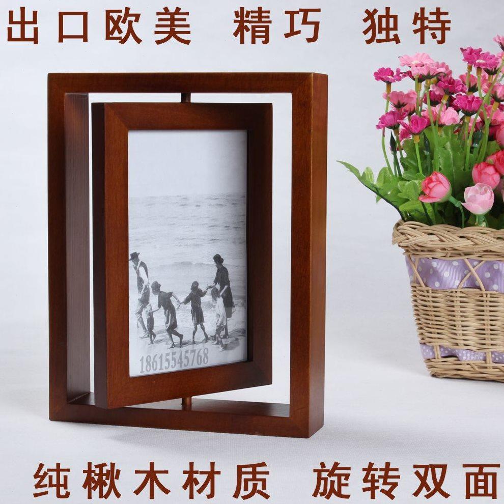 高档创意礼品实木画架欧式双面相框镜框古典旋转像框横竖个性摆台