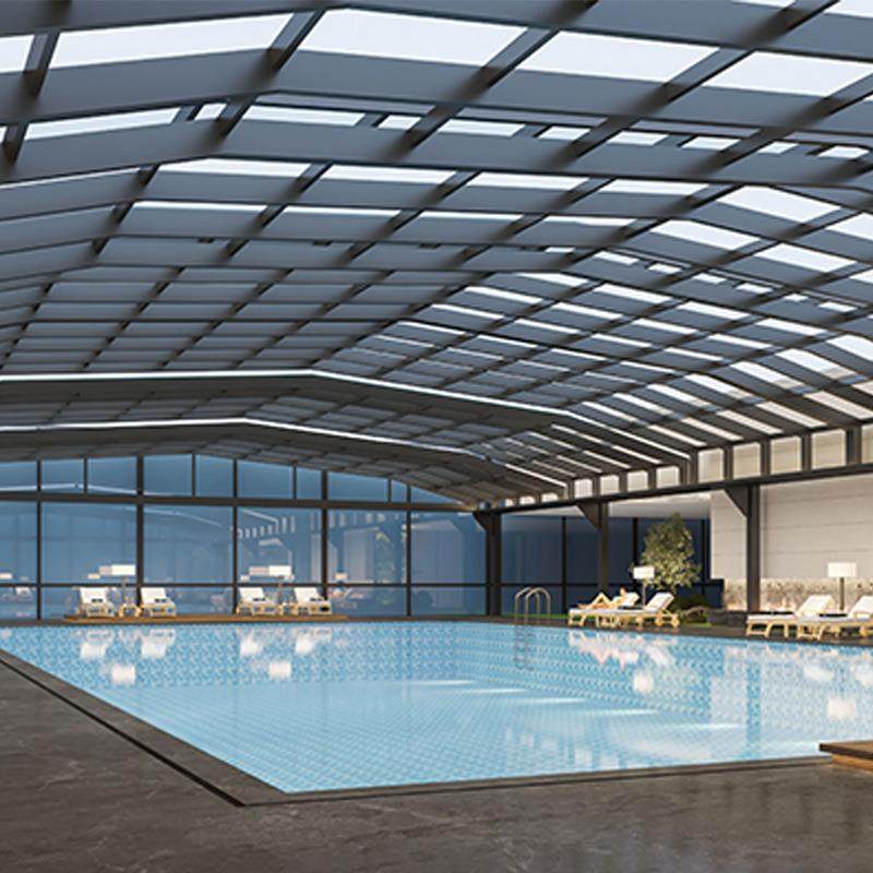 广州电动智能室外游泳池盖顶折叠阳光房可移动开合保温防晒透明棚