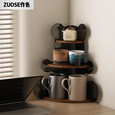 办公桌面三角置物架转角架靠墙拐角杯子收纳架餐桌水杯茶具分层架