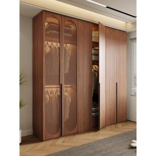 防尘藤编门衣柜卧室家用现代简约胡桃色收纳成品柜子一门到顶衣橱