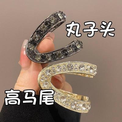 v型抓夹网红爆款高级感水钻半扎发夹女后脑勺头饰马尾丸子头抓夹