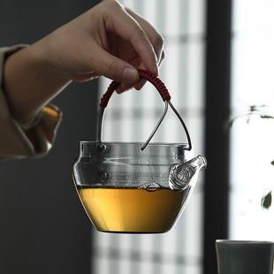 耐热玻璃公道杯提梁分茶器茶滤网一体可加热泡茶煮茶温茶公杯家用