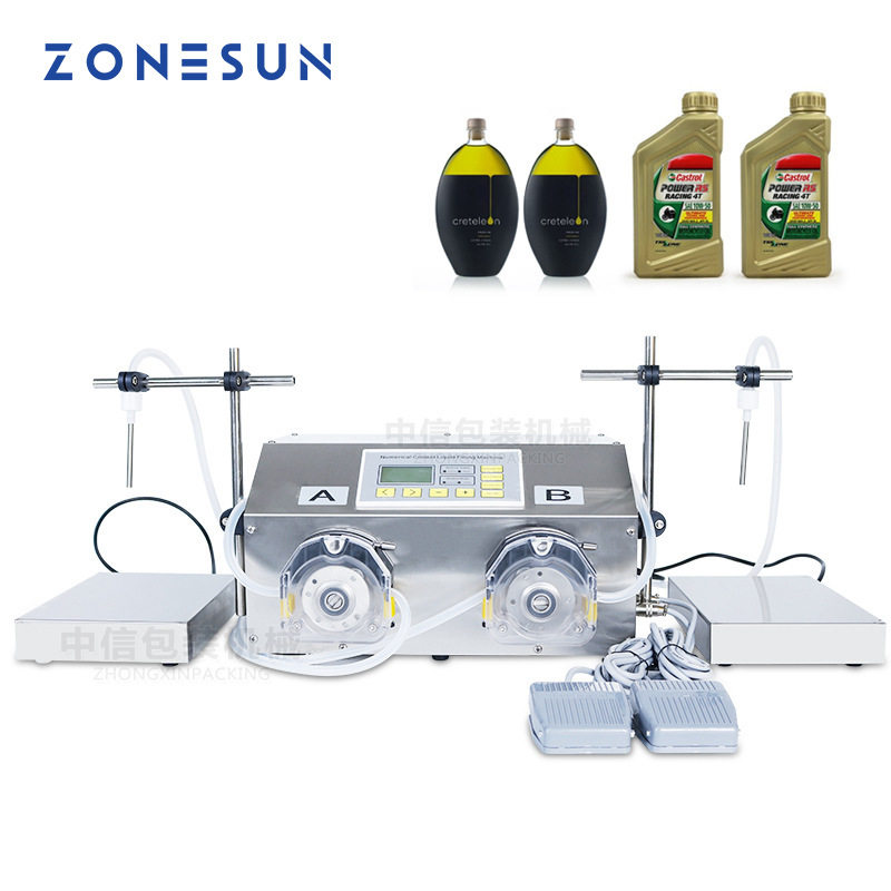 ZONESUN半自动双头蠕动泵灌装机 精油机油花生油瓶装称重灌装分装