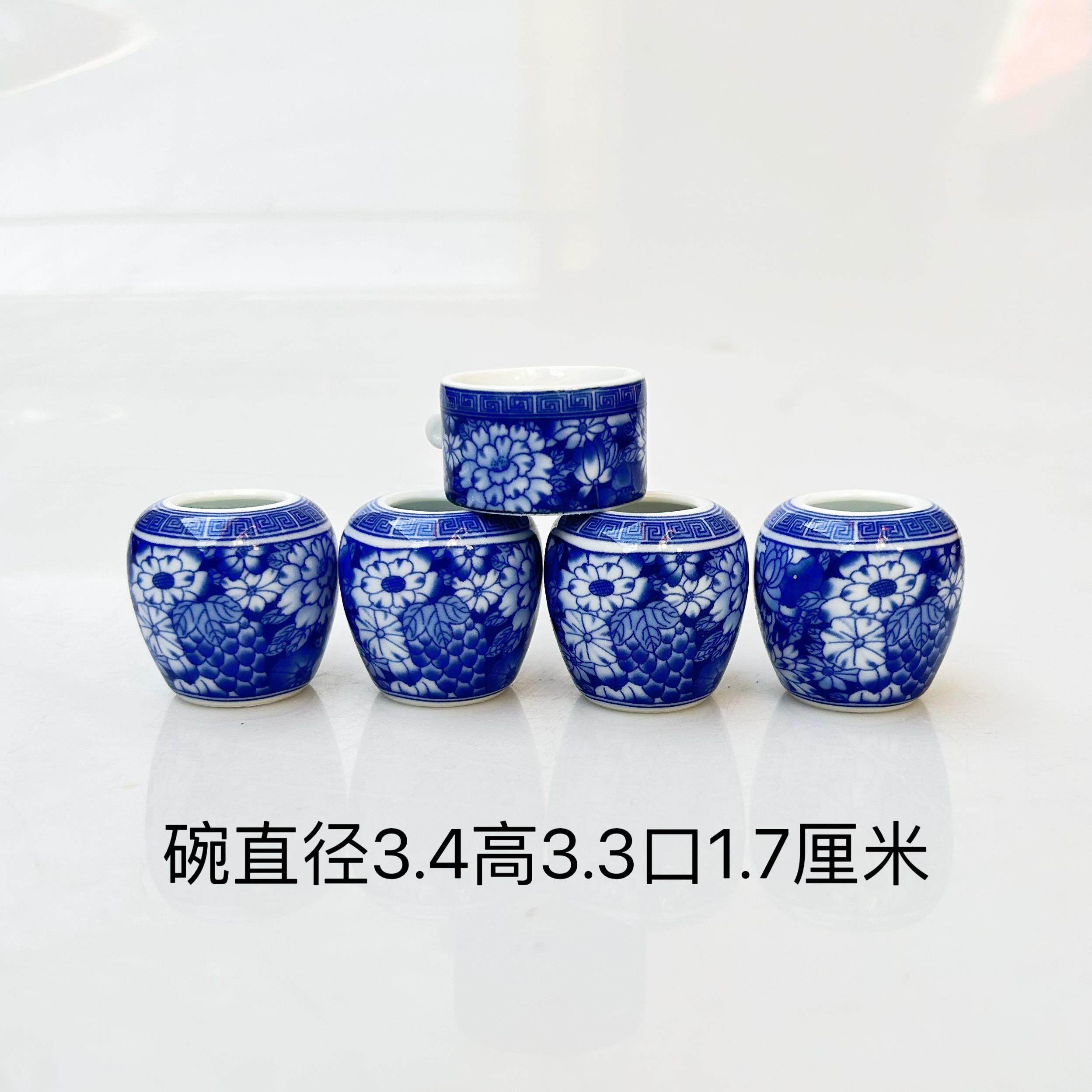 精品豆脑坛青花万花图鸟食罐绣眼鸟柳莺鸟食杯鸟碗鸟缸五件套