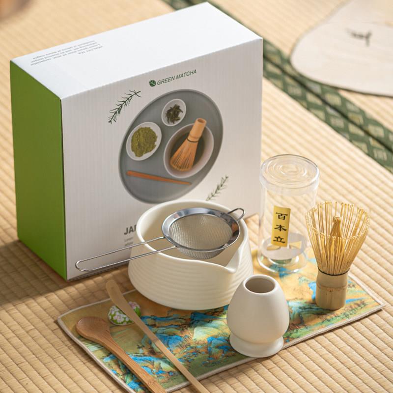 抹茶碗茶具套组礼盒茶筅百本立打抹茶工具带嘴点茶器烘焙搅拌器