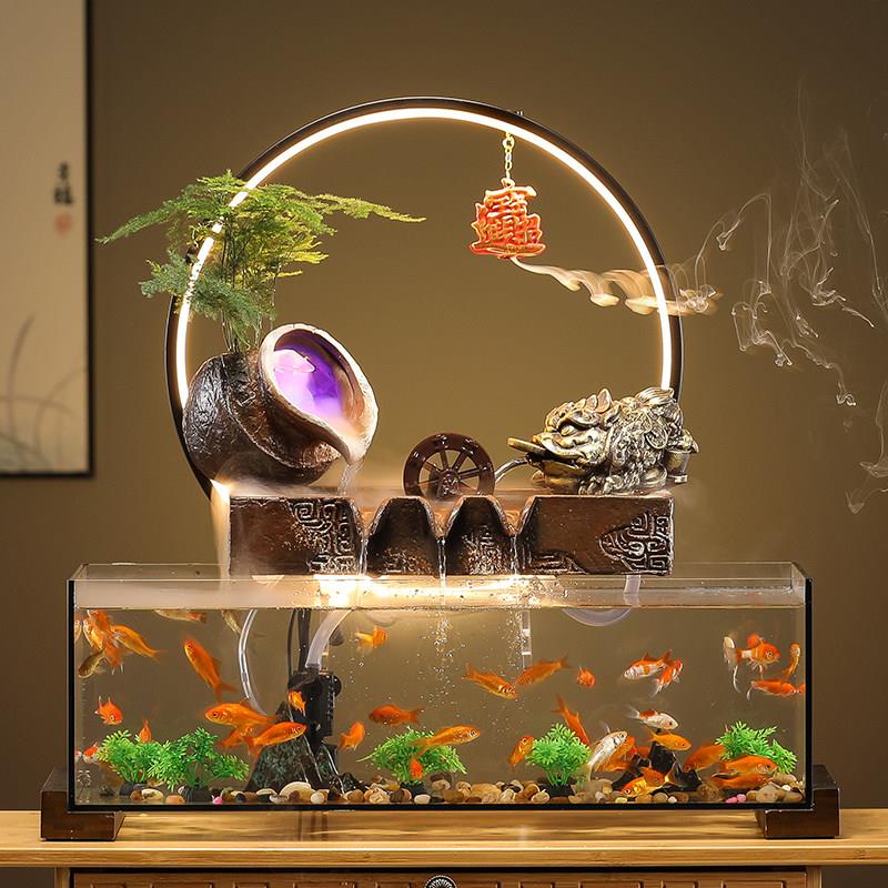 创意玻璃鱼缸流水摆件循环水招财客厅办公室桌面造景装饰开业礼物
