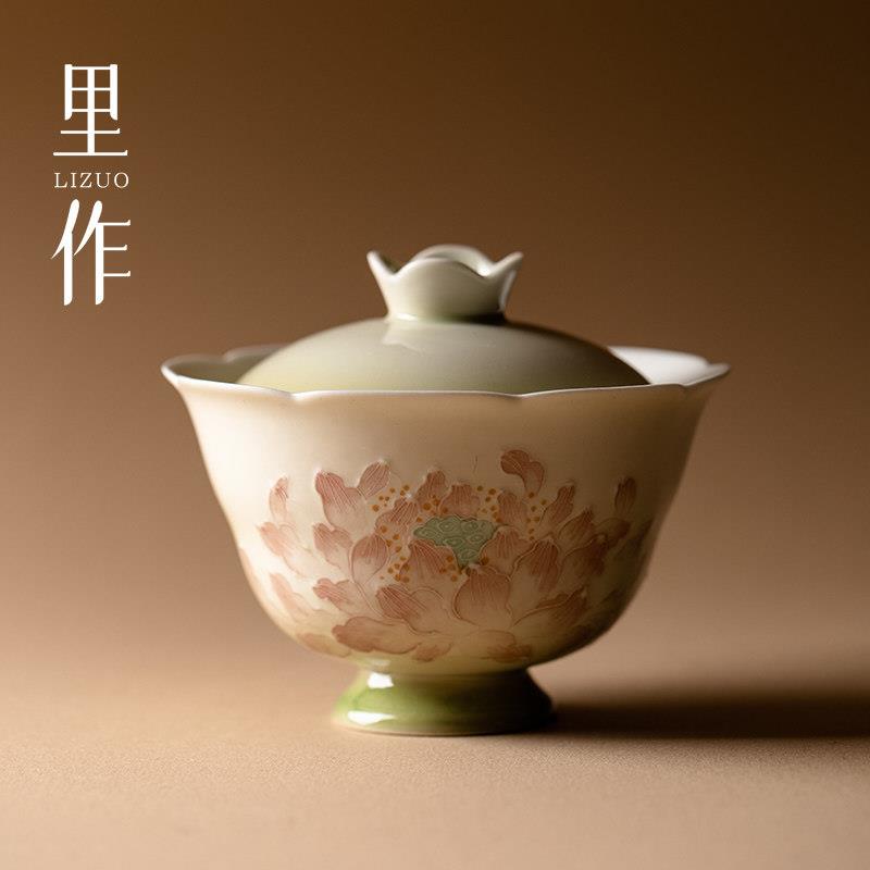 里作 景德镇创意手绘有田烧盖碗高档陶瓷薄胎泡茶碗功夫茶具单个