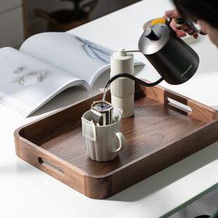 点心盘子家用放茶杯水杯木质托盘 黑胡桃实木收纳托盘长方形日式