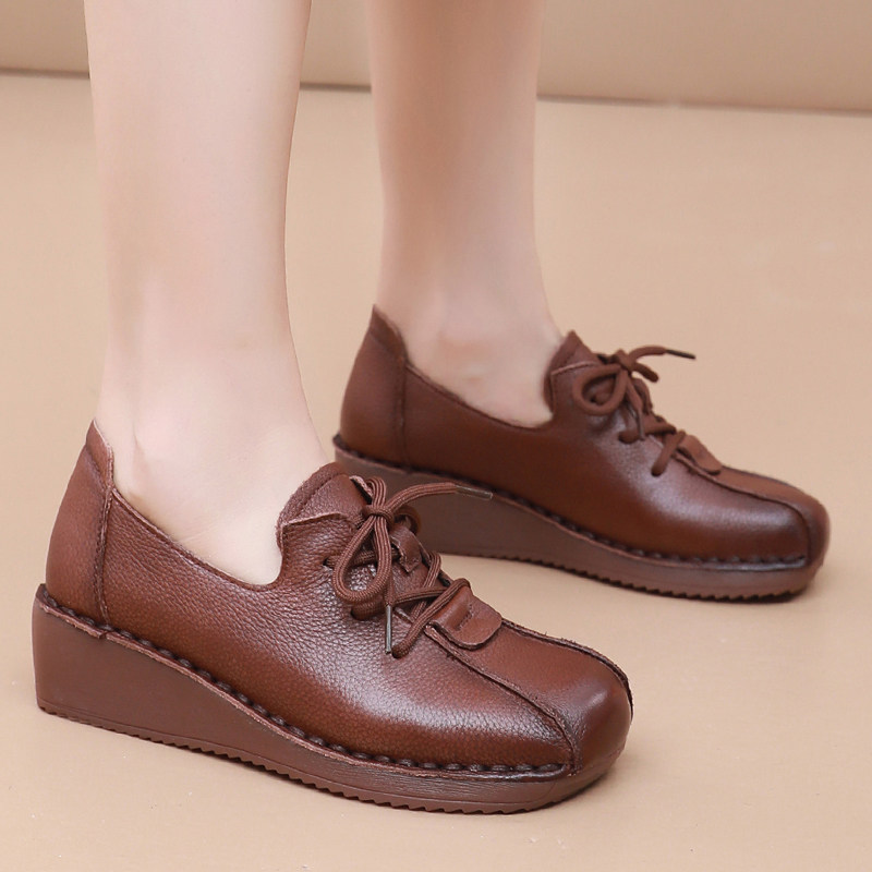 手工复古女鞋舒适坡跟软皮鞋真皮软底妈妈鞋秋季新款包鞋老人皮鞋,女鞋,深口单鞋,淘宝优惠券,粉丝福利购,淘宝优惠卷
