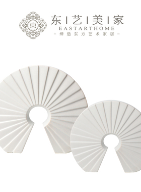 现代简约创意黑白色扇形摆件新中式样板房售楼处装饰品电视柜摆设