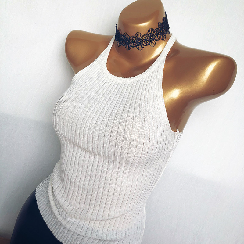 韩国女装夏季简约修身显瘦打底衫上衣露肩针织衫背心女