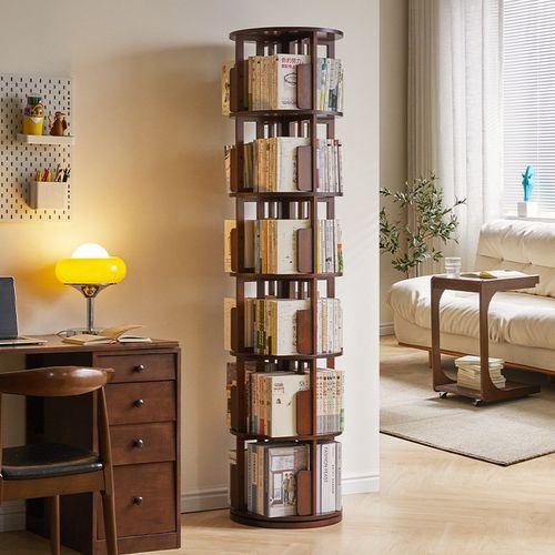 全实木旋转书架360度书柜可移动落地置物架家用客厅儿童书架