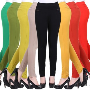 薄款 中老年女裤 松紧高腰小脚裤 中年妈妈装 弹力彩裤 夏季 修身 九分裤