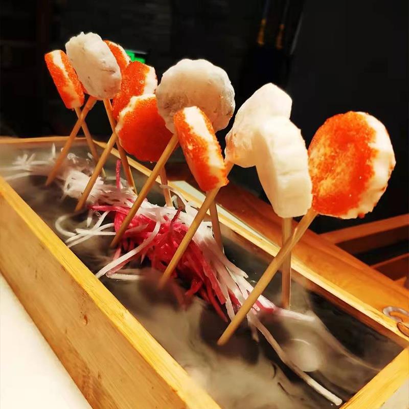 网红商用火锅店创意海鲜棒棒糖专用干冰餐具个性串串竹签插菜盘子