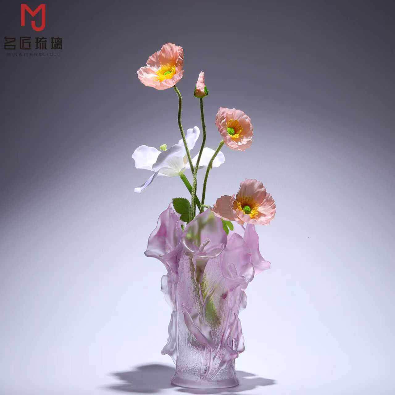 非遗琉璃工艺品马蹄莲花花瓶摆件客厅插花高级感办公室桌面水养花