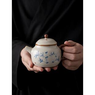 米色汝窑小茶壶单壶冰裂片经典泡茶器德中壶家用陶瓷功夫茶具