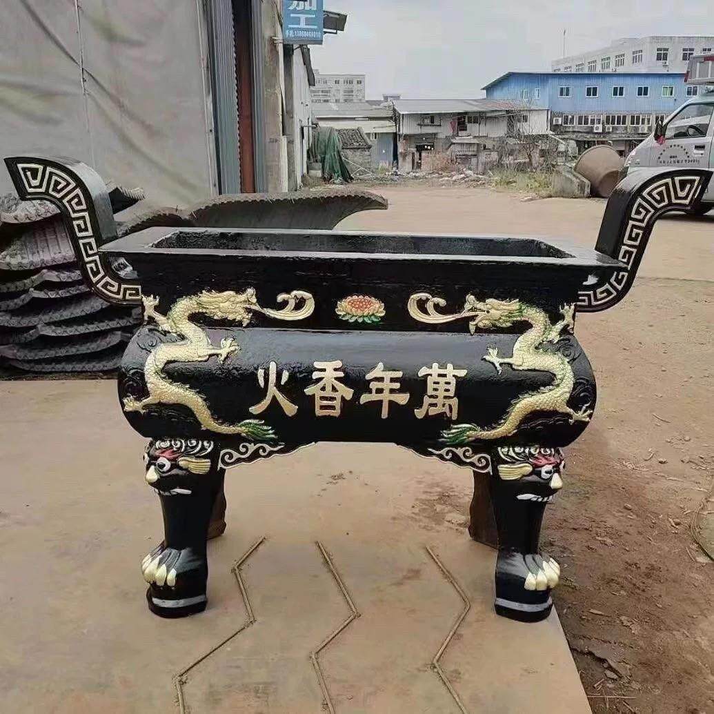 厂家直销铸铁香炉鼎寺庙佛堂祠堂带盖子香炉大型龙柱长方香炉铜香