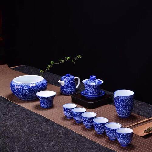京隆堂青花冰梅功夫茶具套装陶瓷茶壶盖碗中式茶杯家用泡茶倒茶器
