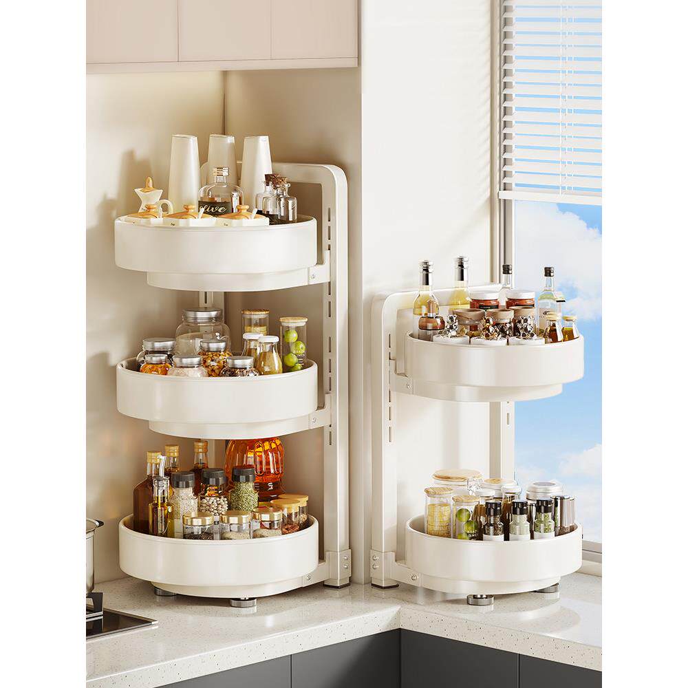 厨房旋转调料置物架调味品架子双层家用台面转角多功能调料收纳架