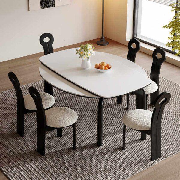 奶油风实木伸缩岩板餐桌现代简约小户型白蜡木可变圆形餐桌椅组合,住宅家具,岩板餐桌,淘宝优惠券,粉丝福利购,淘宝优惠卷