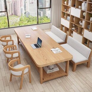 全实木大书桌客厅沙发北欧风双人学习桌长条学习桌子工作台会议桌