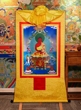 藏村 阿弥陀佛唐卡 烫金镀金画心中式装裱挂画客厅装饰画心长85cm